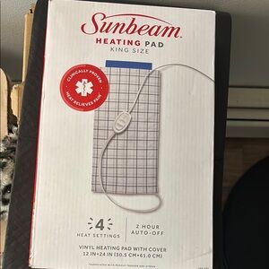 Sunbeam King Size Heating Pad with Blue and White Plaid
